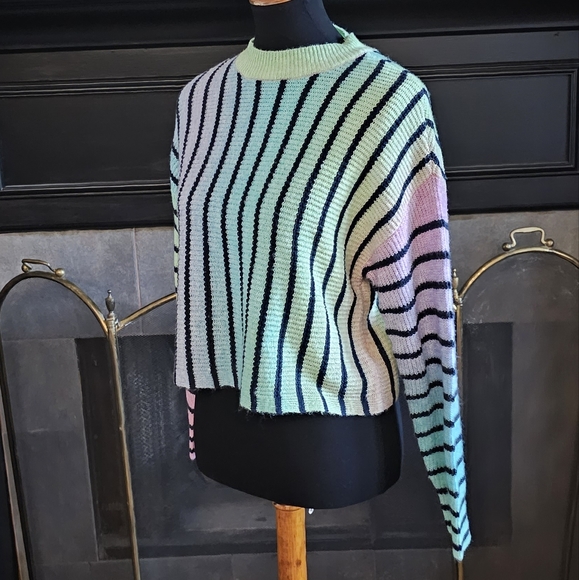 Cropped Ombre Neon Striped Knit Pullover Sweater Circus NY XS - Picture 4 of 10